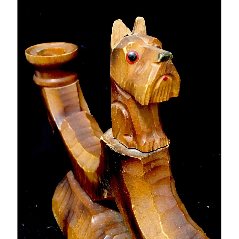 Vintage‎ Scottish Terrier Scotty Dog Hand Carved Wooden Double Candle Holder